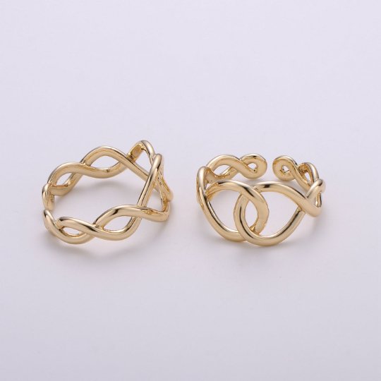 Adjustable Ring Eternity Infinity Braided Crisscross Band Ring Gold plated over Silver for Statement Ring Stack Ring R-015 R-016 - DLUXCA