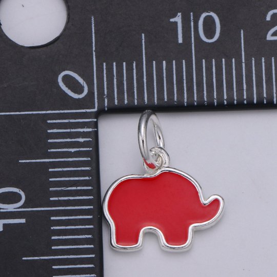 Adorable Sterling Silver Elephant Charm, Small Pendant, Dainty Baby Elephant, Enamel Pendant for Necklace Bracelet Earring Component - DLUXCA