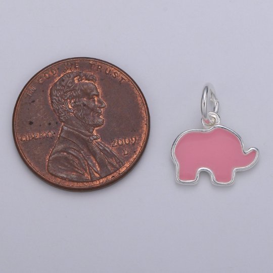 Adorable Sterling Silver Elephant Charm, Small Pendant, Dainty Baby Elephant, Enamel Pendant for Necklace Bracelet Earring Component - DLUXCA