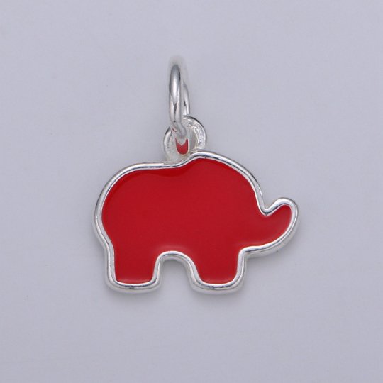 Adorable Sterling Silver Elephant Charm, Small Pendant, Dainty Baby Elephant, Enamel Pendant for Necklace Bracelet Earring Component - DLUXCA