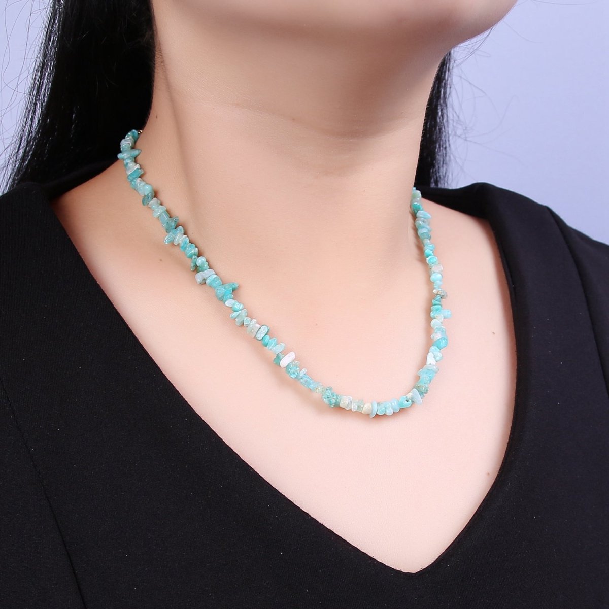 Amazonite Beaded Necklace - Chip Necklace Healing Crystals, Gemstone Necklace, Handmade Jewelry, Crystal Necklace | WA-648 Clearance Pricing - DLUXCA