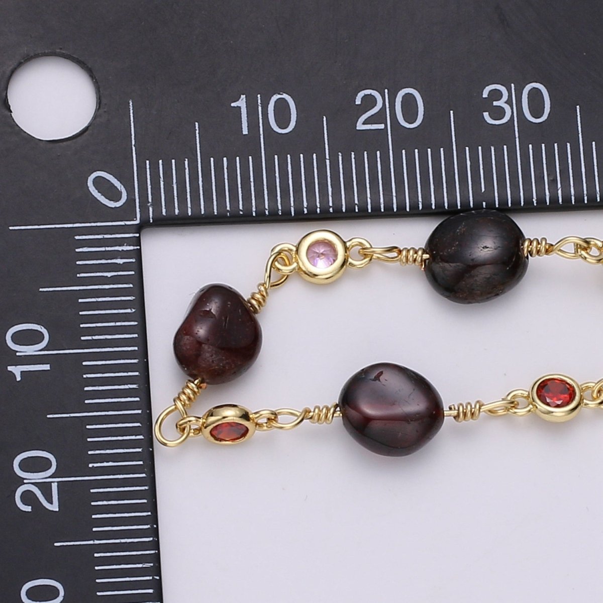 Amethyst Stone Micro Pave Charm 24K Gold Filled Chain by Yard, Cubic Round Charm Chain, Semiprecious Stone Purple Amethyst Chain | ROLL-333 Clearance Pricing - DLUXCA