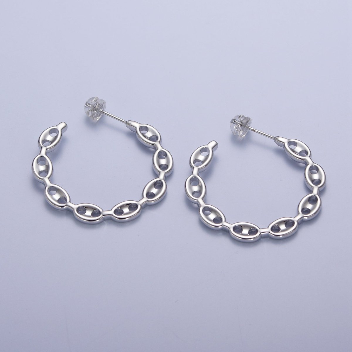 Anchor Mariner Chain Link C Shaped Hoop Stud Earrings in Gold & Silver | X-878 X-879 - DLUXCA