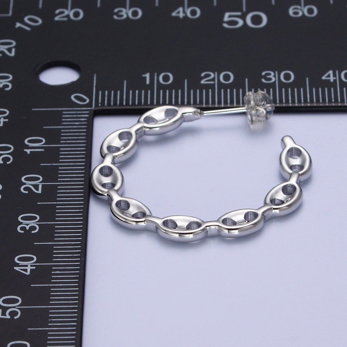 Anchor Mariner Chain Link C Shaped Hoop Stud Earrings in Gold & Silver | X-878 X-879 - DLUXCA