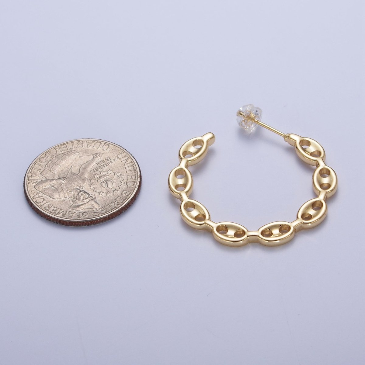 Anchor Mariner Chain Link C Shaped Hoop Stud Earrings in Gold & Silver | X-878 X-879 - DLUXCA