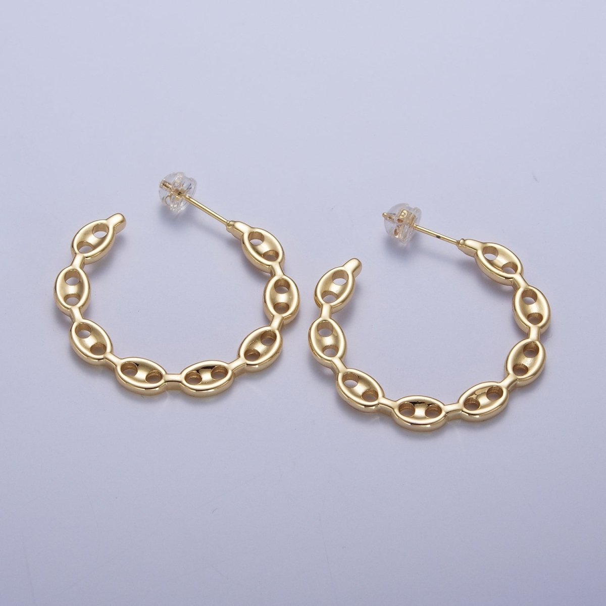 Anchor Mariner Chain Link C Shaped Hoop Stud Earrings in Gold & Silver | X-878 X-879 - DLUXCA