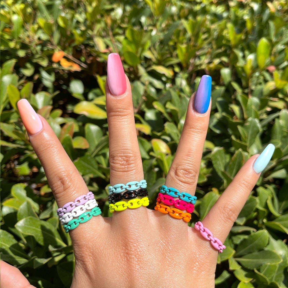 Anchor Ring Link Chain Ring Enamel Statement Jewelry Open Adjustable Ring Y2K Colorful Ring - DLUXCA