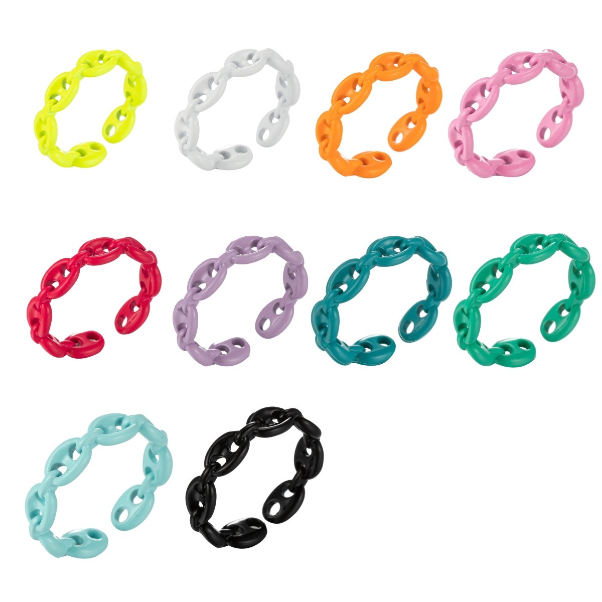 Anchor Ring Link Chain Ring Enamel Statement Jewelry Open Adjustable Ring Y2K Colorful Ring - DLUXCA