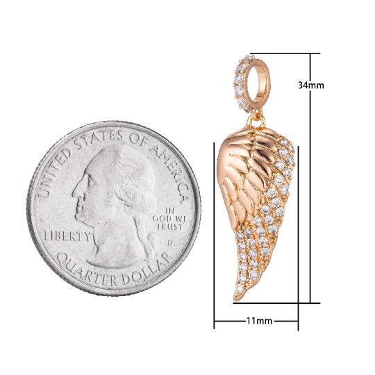 Angel Wing Charm, Micro Pave Charm, 18K Gold Filled Pendant Dainty CZ Wing Pendant Necklace Charm for Jewelry Making H-872 J-236 - DLUXCA