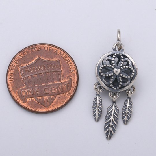 Antique 925 Sterling Silver Flower Dream Catcher Charm, Indian Charm Silver Dream Charm for Necklace Bracelet Earring, Dearm Catcher SL-188 - DLUXCA