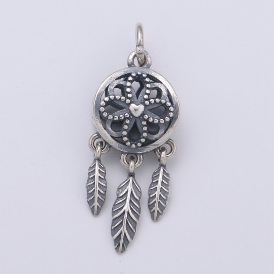 Antique 925 Sterling Silver Flower Dream Catcher Charm, Indian Charm Silver Dream Charm for Necklace Bracelet Earring, Dearm Catcher SL-188 - DLUXCA