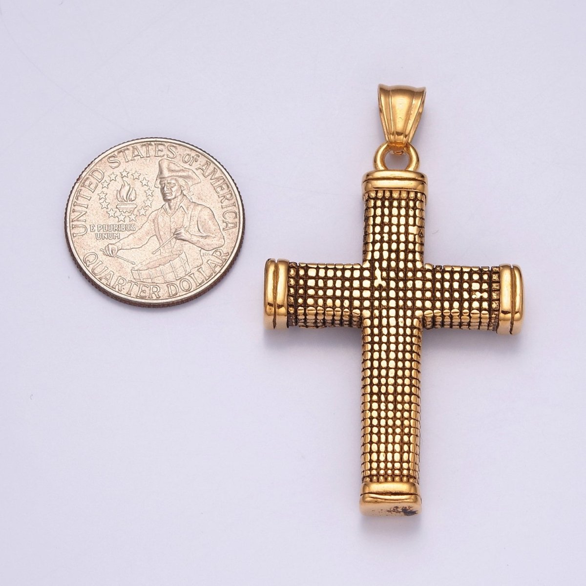 Antique Gold Men Cross Necklace Pendant Christian Jewelry - Rustic Silver Cross Pendant Stainless Steel X-631 X-632 - DLUXCA