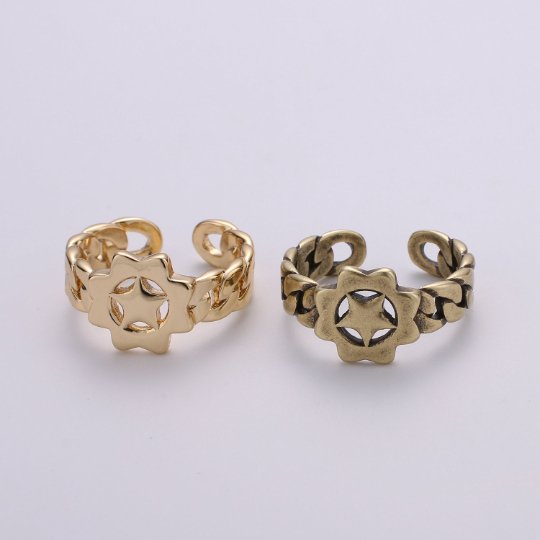 Antique Gold Ring Band, Star Ring, Unique Adjustable Band Ring Man Open ring for Men Women unisex ring Bold Ring R-025 R-026 - DLUXCA