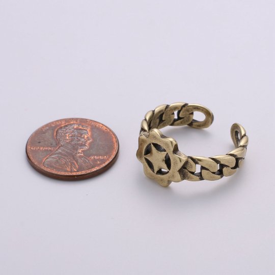 Antique Gold Ring Band, Star Ring, Unique Adjustable Band Ring Man Open ring for Men Women unisex ring Bold Ring R-025 R-026 - DLUXCA