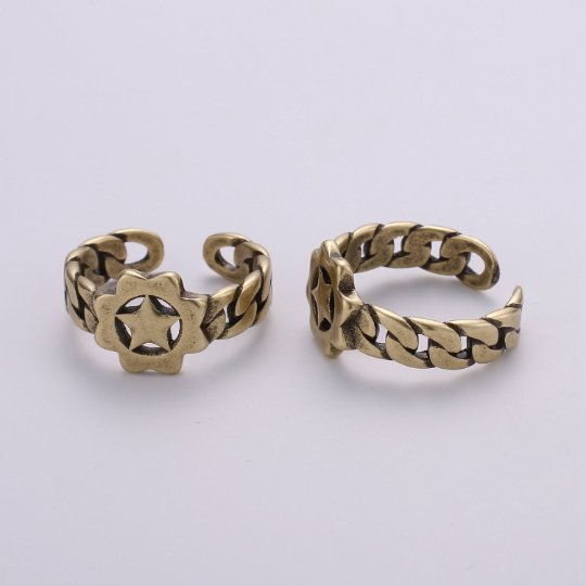Antique Gold Ring Band, Star Ring, Unique Adjustable Band Ring Man Open ring for Men Women unisex ring Bold Ring R-025 R-026 - DLUXCA