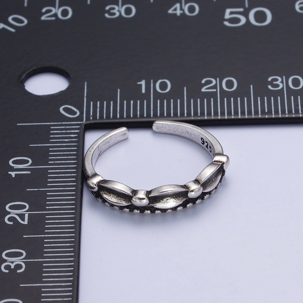 Antique Silver Bubble Beaded Chain Link Adjustable Silver Ring | X-593 - DLUXCA