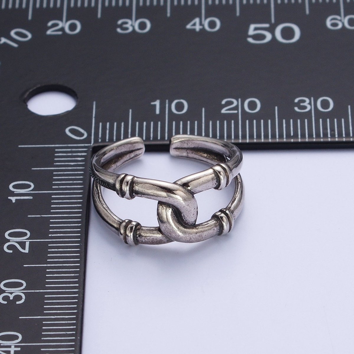 Antique Silver Connecting Tube Adjustable Silver Double Band Ring | X-555 - DLUXCA