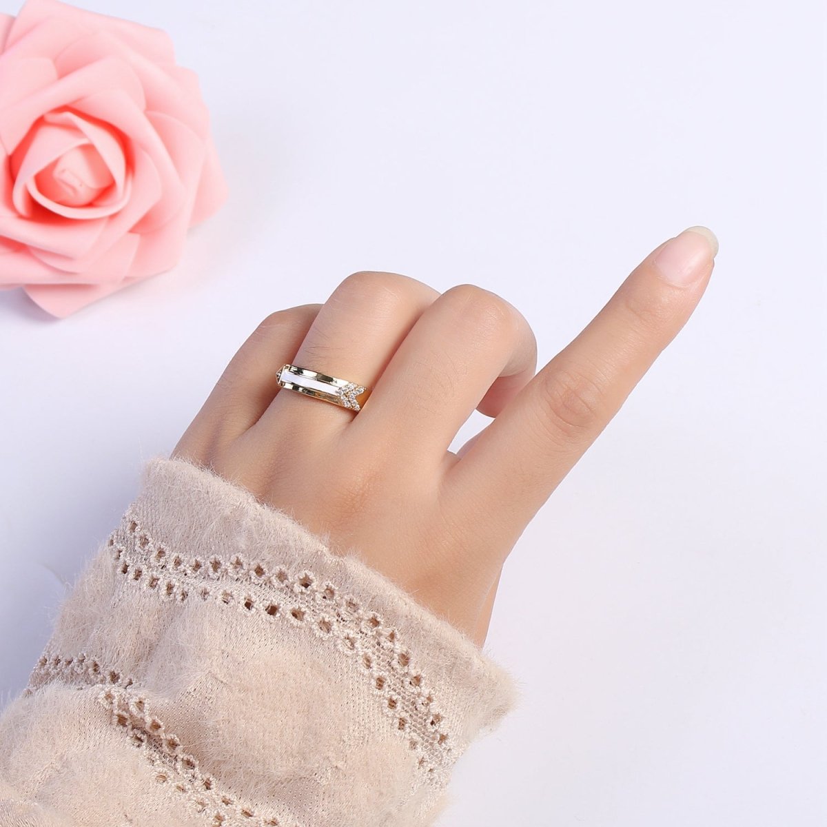 Arrow Band Ring Silver Dainty Ring Gold Direction Ring Colorful Enamel Ring Adjustable Ring Everyday Ring , Clear Pave Ring U-035~U-038 - DLUXCA