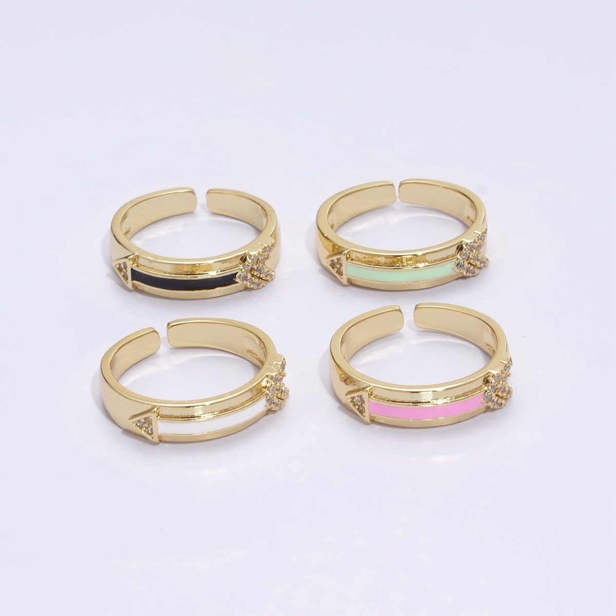 Arrow Band Ring Silver Dainty Ring Gold Direction Ring Colorful Enamel Ring Adjustable Ring Everyday Ring , Clear Pave Ring U-035~U-038 - DLUXCA