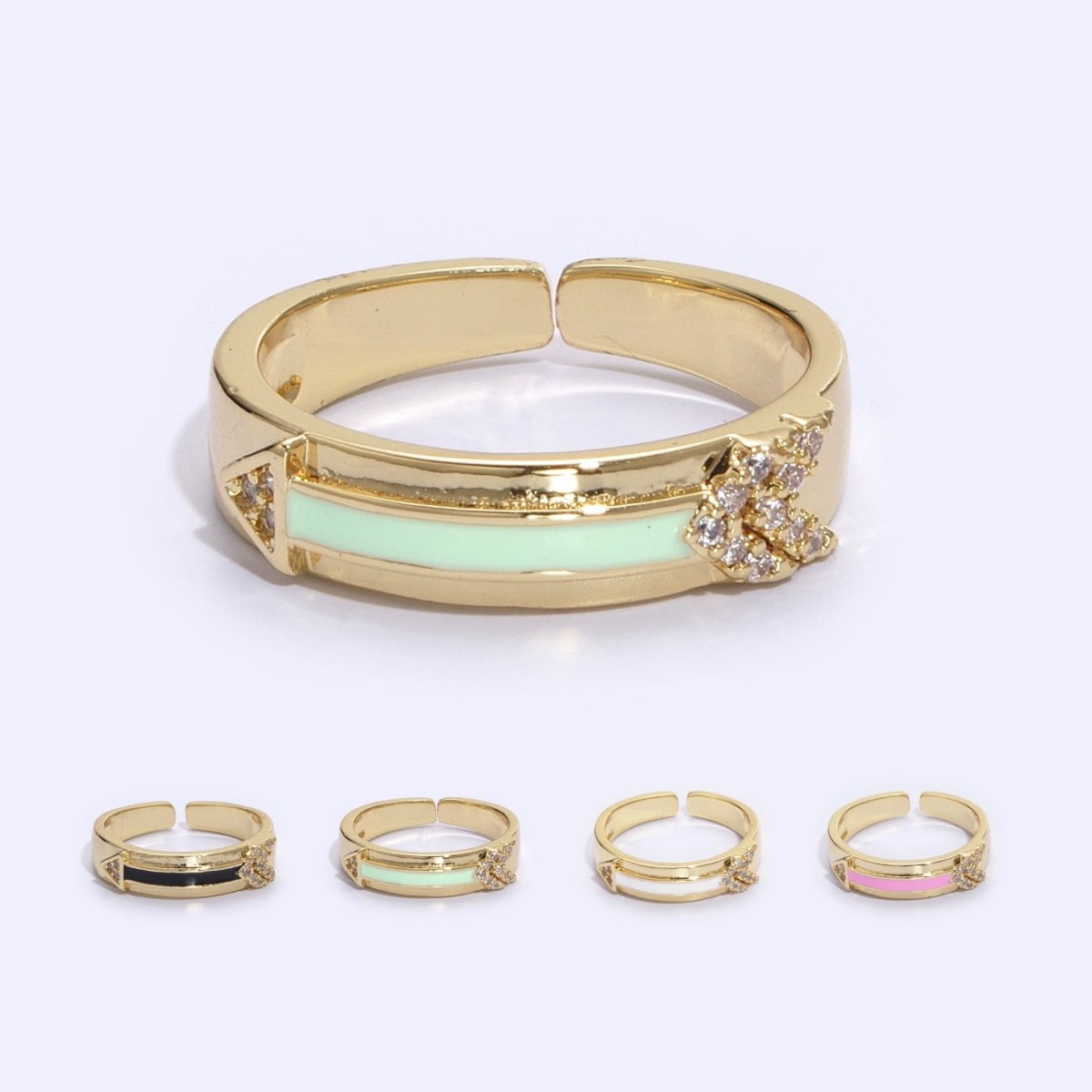 Arrow Band Ring Silver Dainty Ring Gold Direction Ring Colorful Enamel Ring Adjustable Ring Everyday Ring , Clear Pave Ring U-035~U-038 - DLUXCA