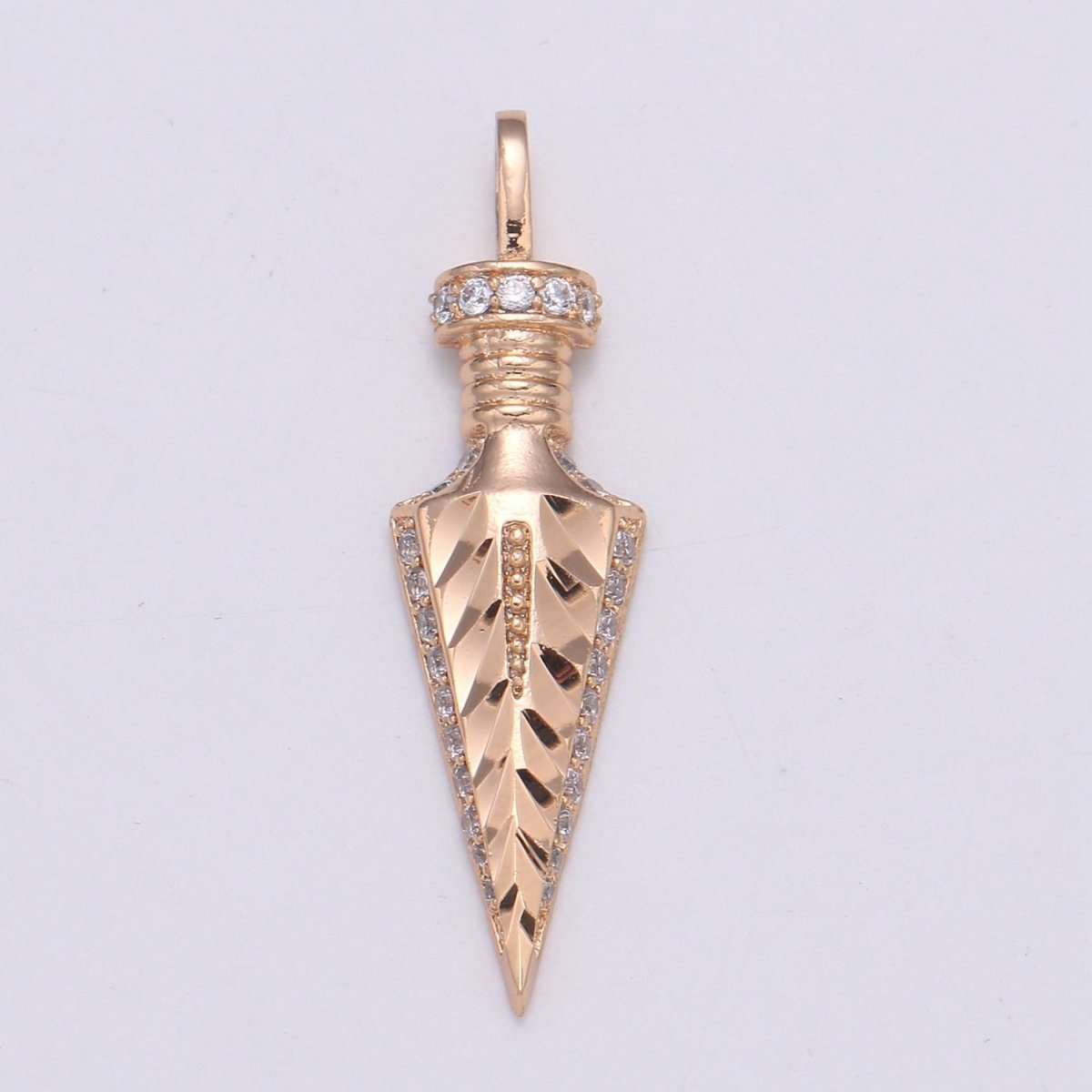 Arrowhead Charm Pendant, Rose Gold Filled Micro Pave CZ Spike Charm, Dainty Pendulum Charm, Arrow head Pendant for Necklace Bracelet J-270 - DLUXCA