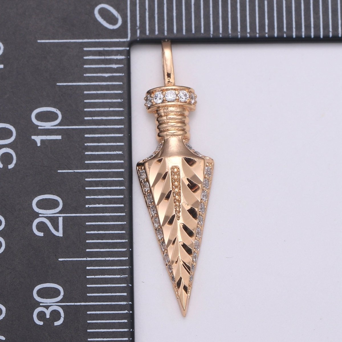 Arrowhead Charm Pendant, Rose Gold Filled Micro Pave CZ Spike Charm, Dainty Pendulum Charm, Arrow head Pendant for Necklace Bracelet J-270 - DLUXCA