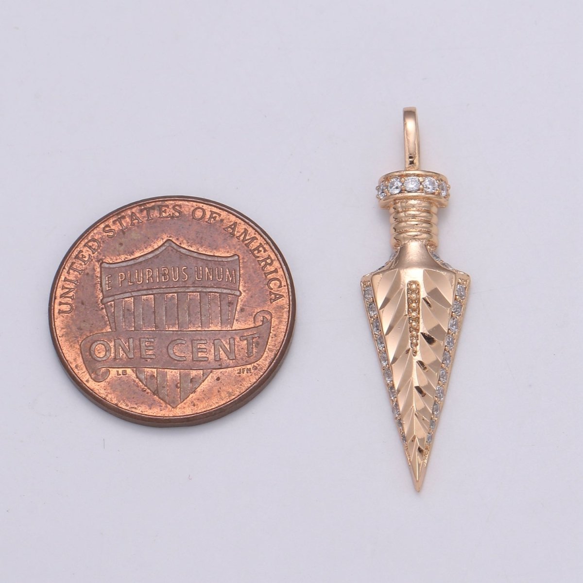 Arrowhead Charm Pendant, Rose Gold Filled Micro Pave CZ Spike Charm, Dainty Pendulum Charm, Arrow head Pendant for Necklace Bracelet J-270 - DLUXCA