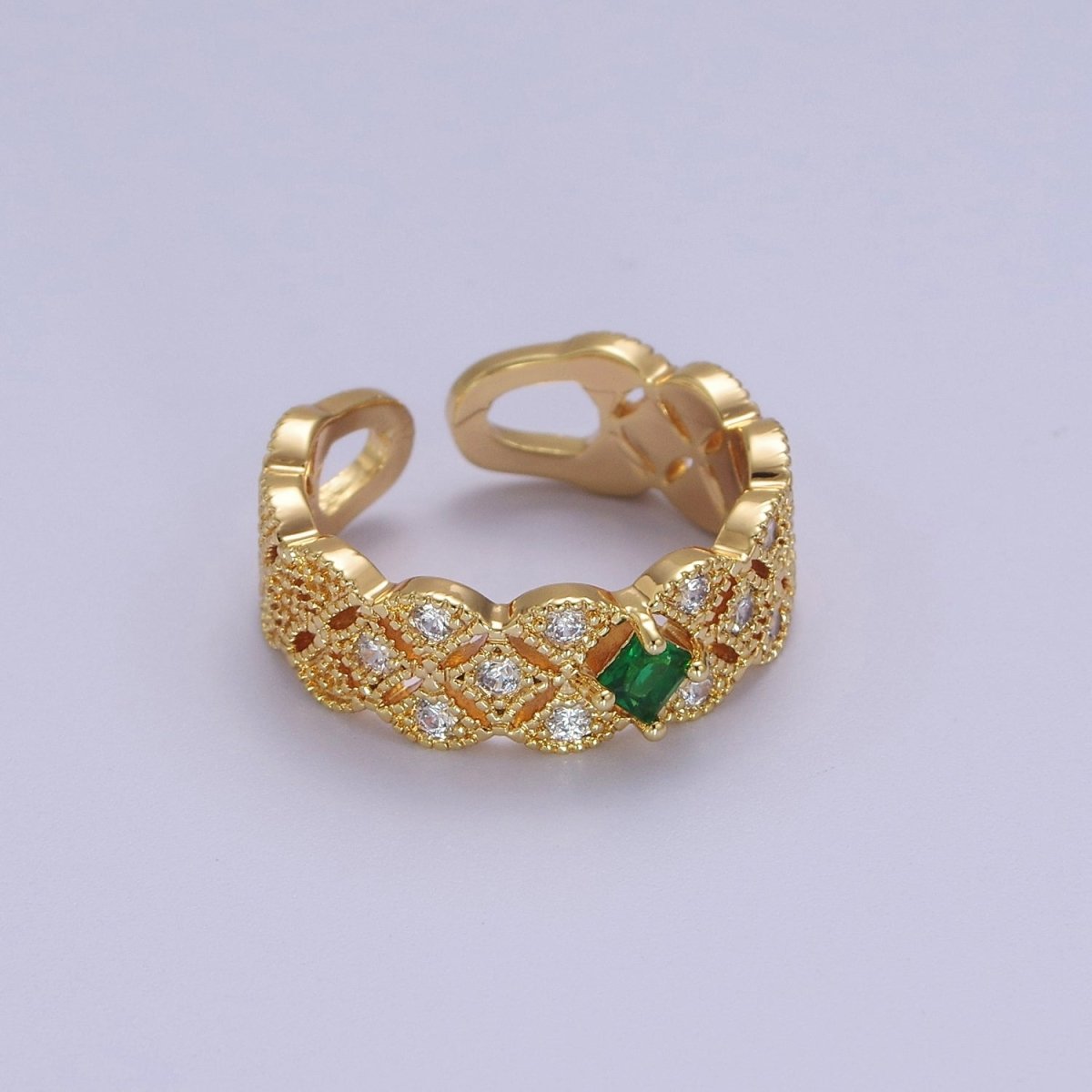 Art Deco Green Emerald Cz Stone Midi Gold Ring Band Gold Filled Round Open Adjustable Ring S-516 - DLUXCA