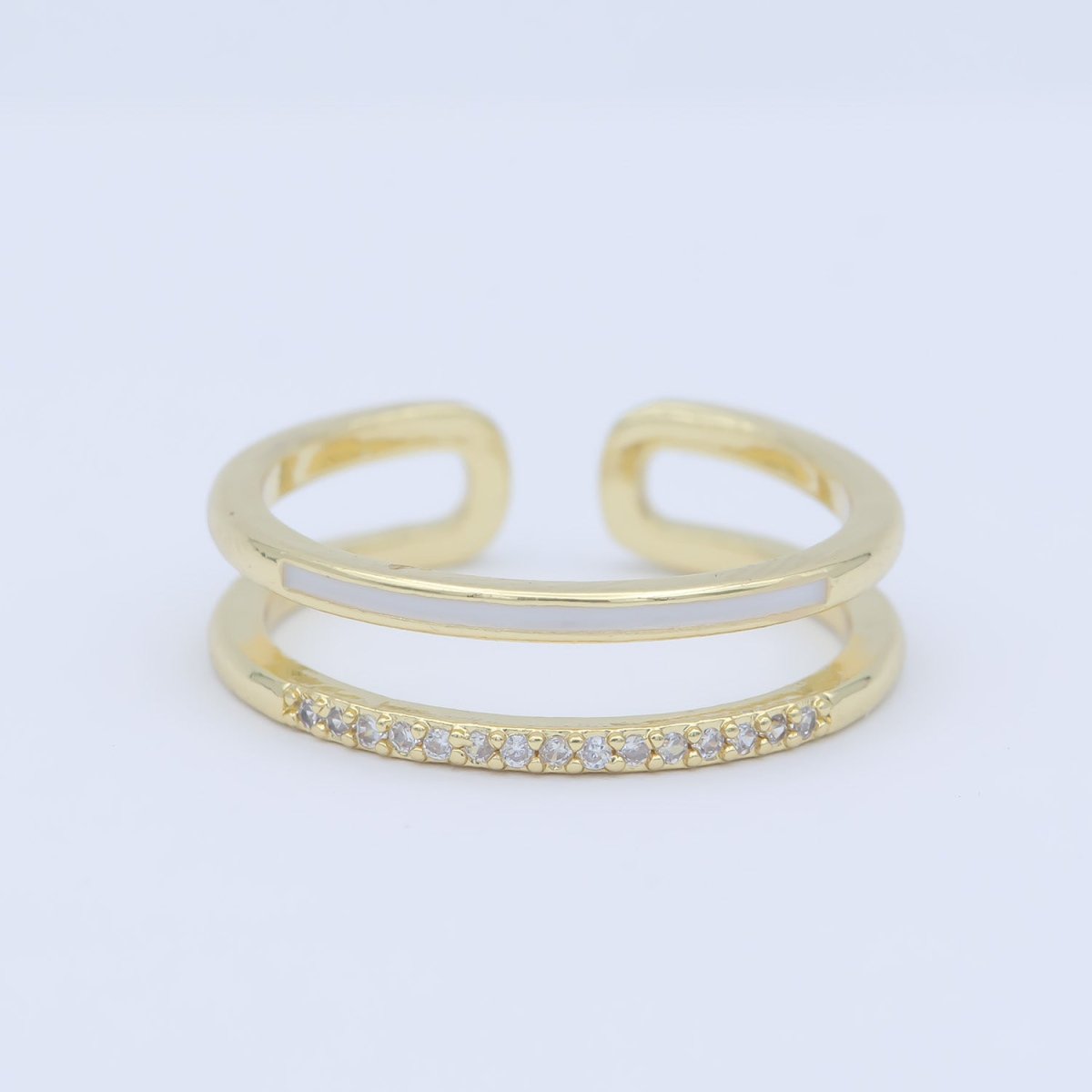 Assorted Color Golden Ring CZ Crystal on Double Layers Plain Gold Filled Micro Pave Ring Jewelry O-962 to O-971 - DLUXCA