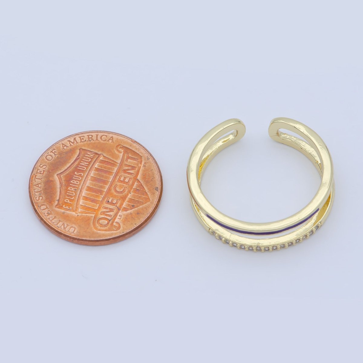 Assorted Color Golden Ring CZ Crystal on Double Layers Plain Gold Filled Micro Pave Ring Jewelry O-962 to O-971 - DLUXCA