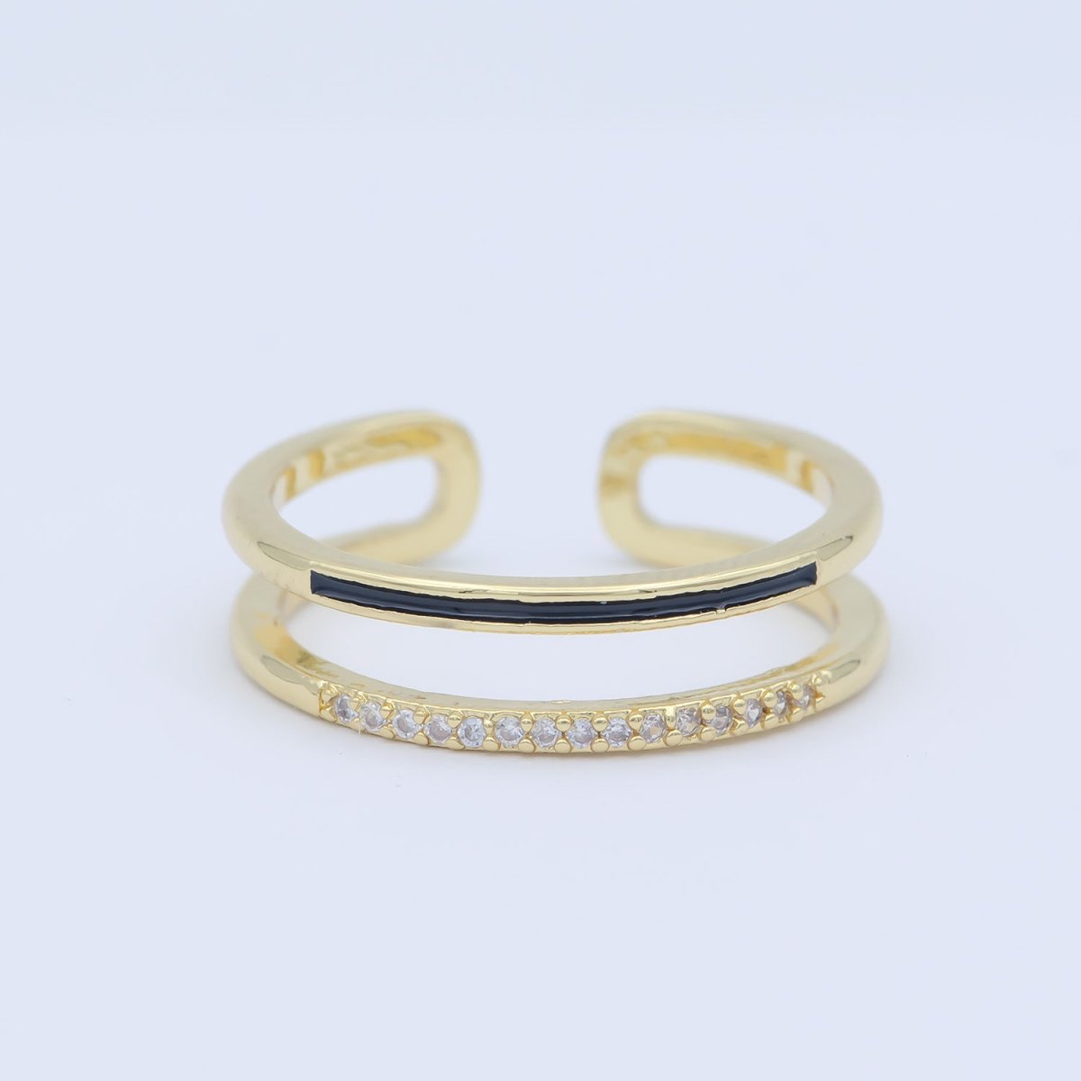 Assorted Color Golden Ring CZ Crystal on Double Layers Plain Gold Filled Micro Pave Ring Jewelry O-962 to O-971 - DLUXCA