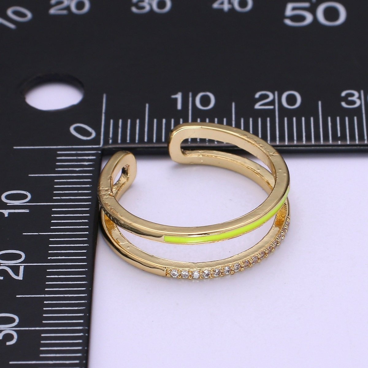 Assorted Color Golden Ring CZ Crystal on Double Layers Plain Gold Filled Micro Pave Ring Jewelry O-962 to O-971 - DLUXCA