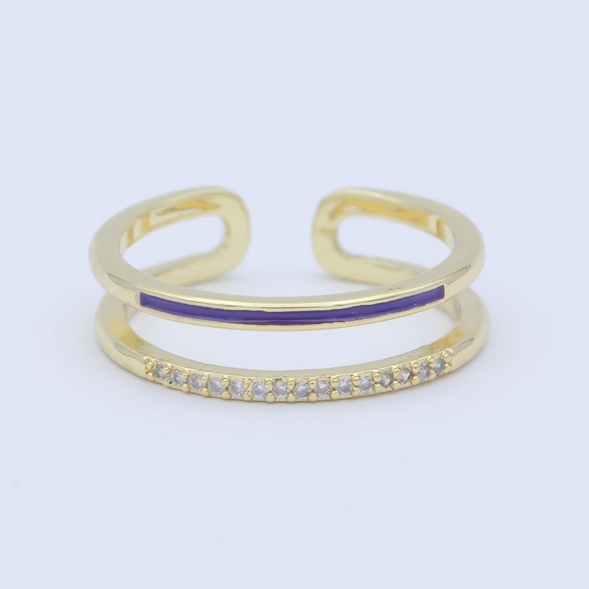 Assorted Color Golden Ring CZ Crystal on Double Layers Plain Gold Filled Micro Pave Ring Jewelry O-962 to O-971 - DLUXCA
