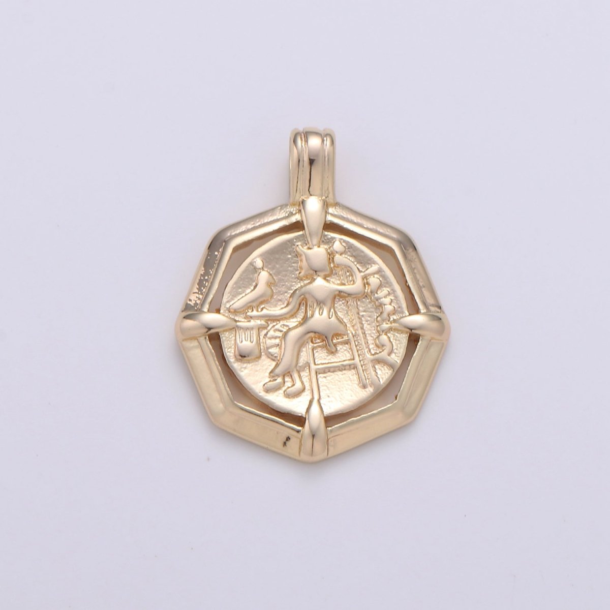 Athena Goddess Wisdom Rustic Coin Gold Filled Hexagon Pendants I-865 - DLUXCA