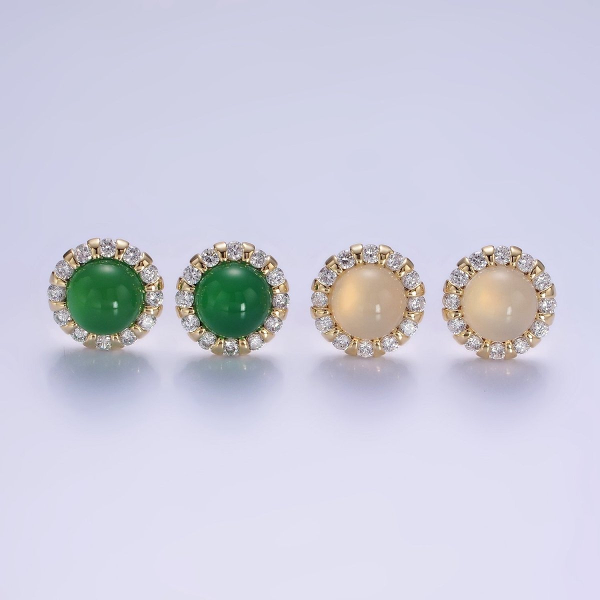 Aventurine, Cats Eye Gemstone CZ Round Stud Earrings in Gold & Silver | V536 - V538 - DLUXCA