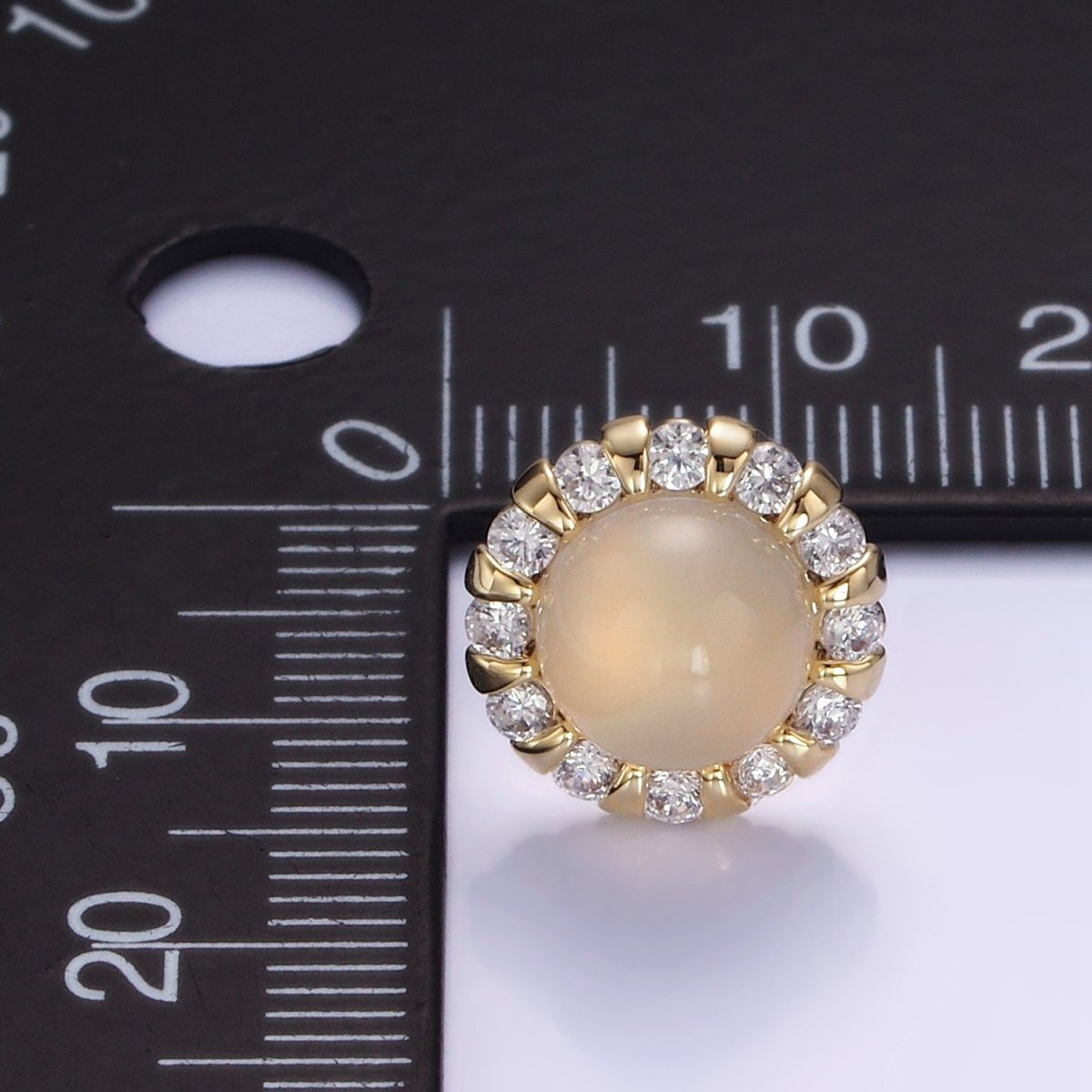Aventurine, Cats Eye Gemstone CZ Round Stud Earrings in Gold & Silver | V536 - V538 - DLUXCA