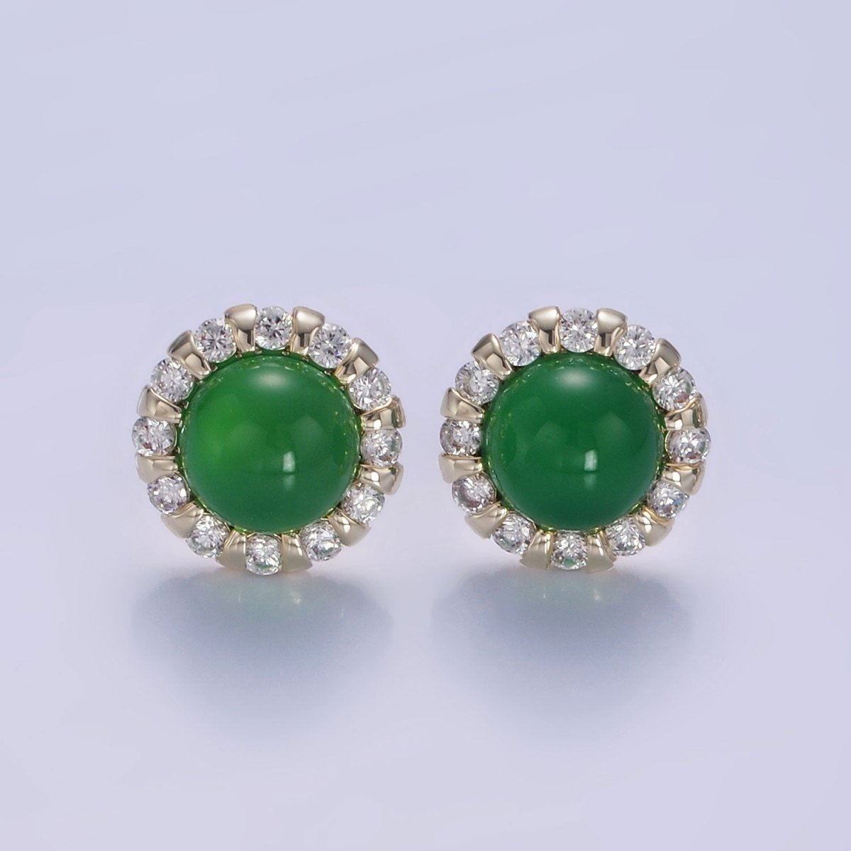 Aventurine, Cats Eye Gemstone CZ Round Stud Earrings in Gold & Silver | V536 - V538 - DLUXCA