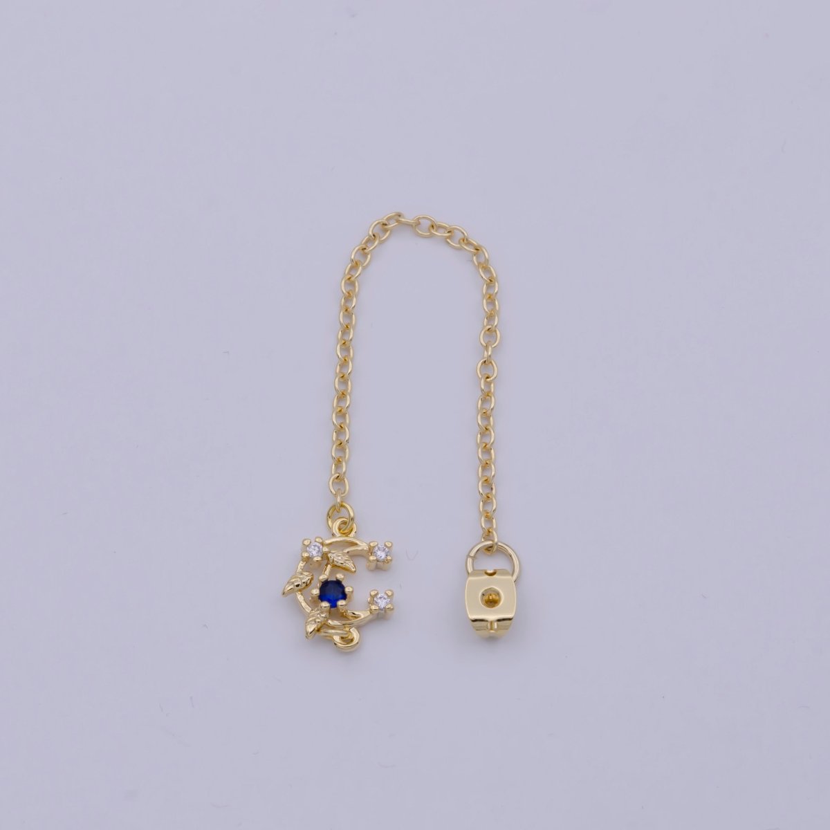 Back stopper w/ chain Blue Crescent Moon Charm 2 pcs Gold Filled Nickel free, Butterfly clutch chain Dainty earring back K-186 - DLUXCA
