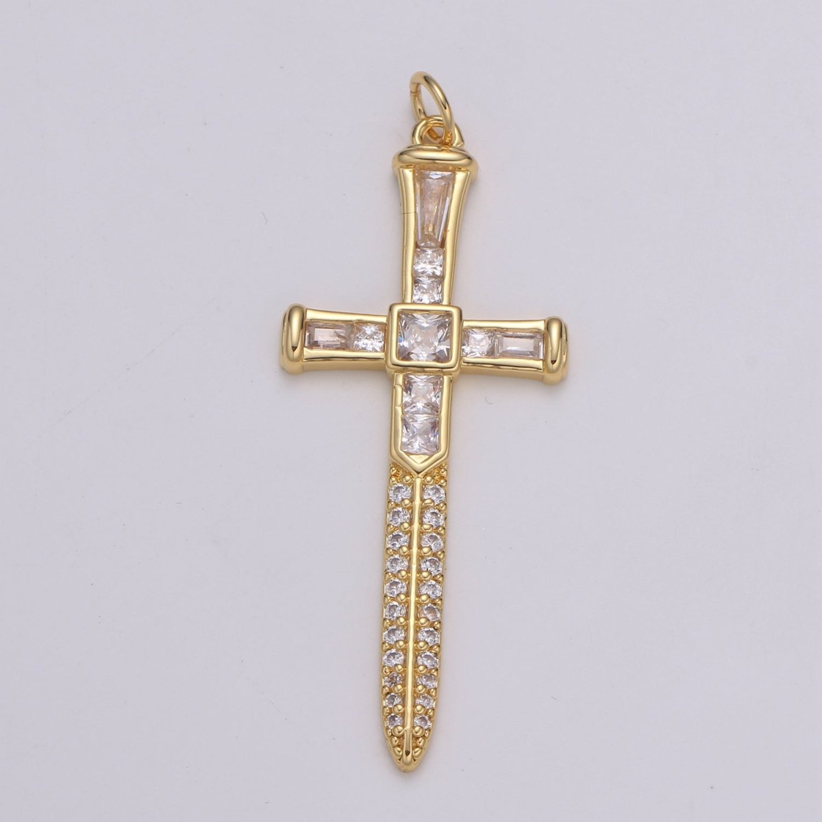 Baguette Cubic Cross Pendant, CZ Sword Pendant, Earrings pendant, Bracelet Charm, Necklace Pendant, 24k Gold Jewelry E-212 - DLUXCA