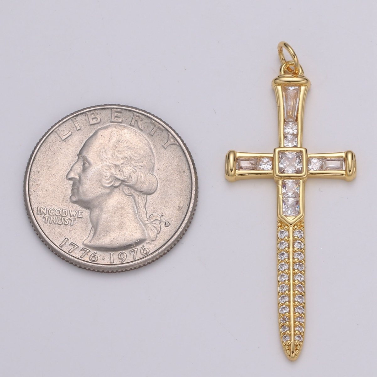 Baguette Cubic Cross Pendant, CZ Sword Pendant, Earrings pendant, Bracelet Charm, Necklace Pendant, 24k Gold Jewelry E-212 - DLUXCA