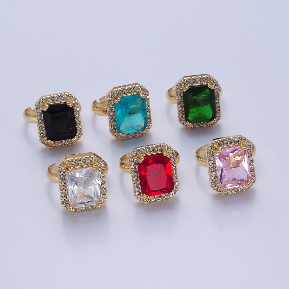 Baguette Cubic Zirconia Ring, Clear CZ Micro Pave Statement Ring O-2256 ~ O-2261 - DLUXCA