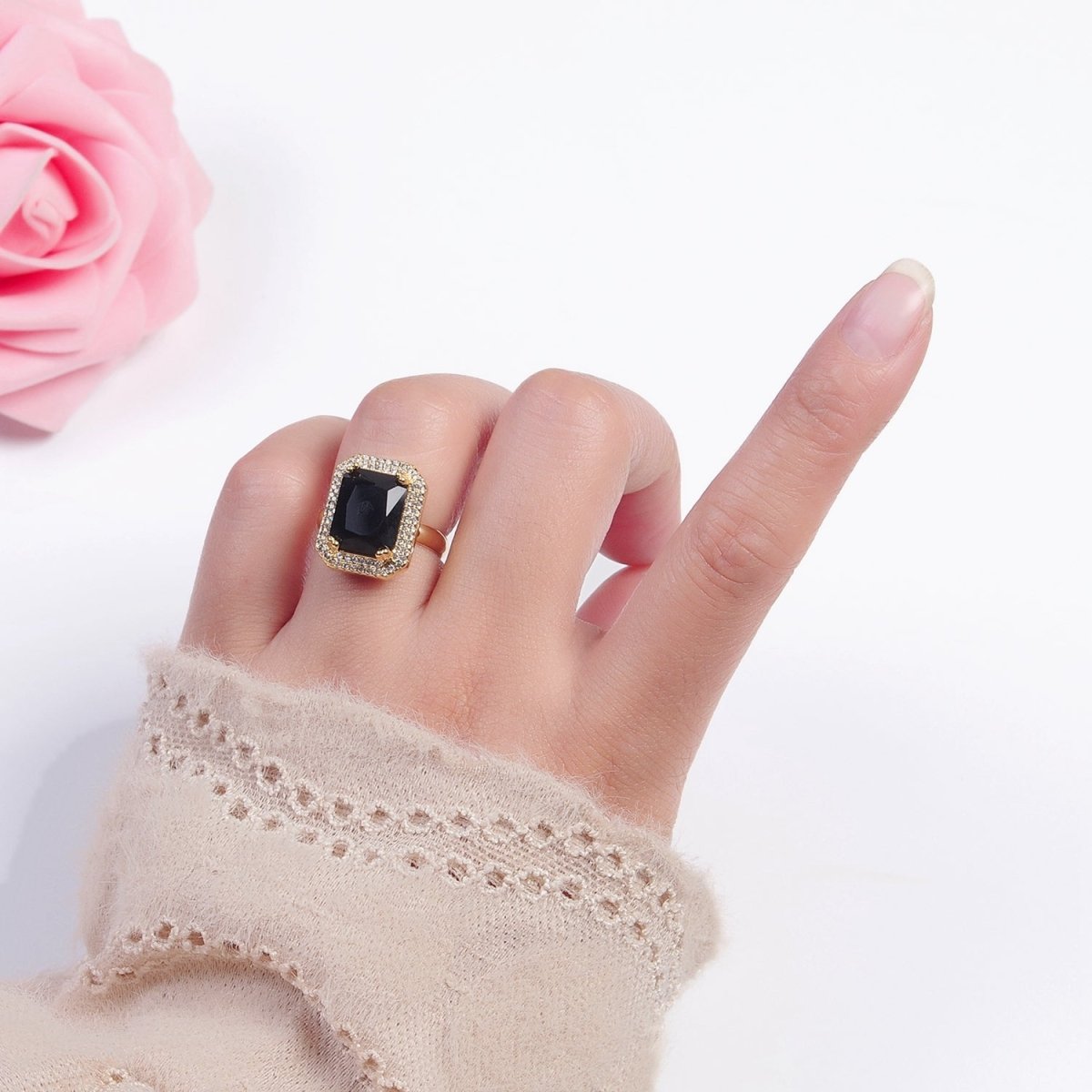 Baguette Cubic Zirconia Ring, Clear CZ Micro Pave Statement Ring O-2256 ~ O-2261 - DLUXCA