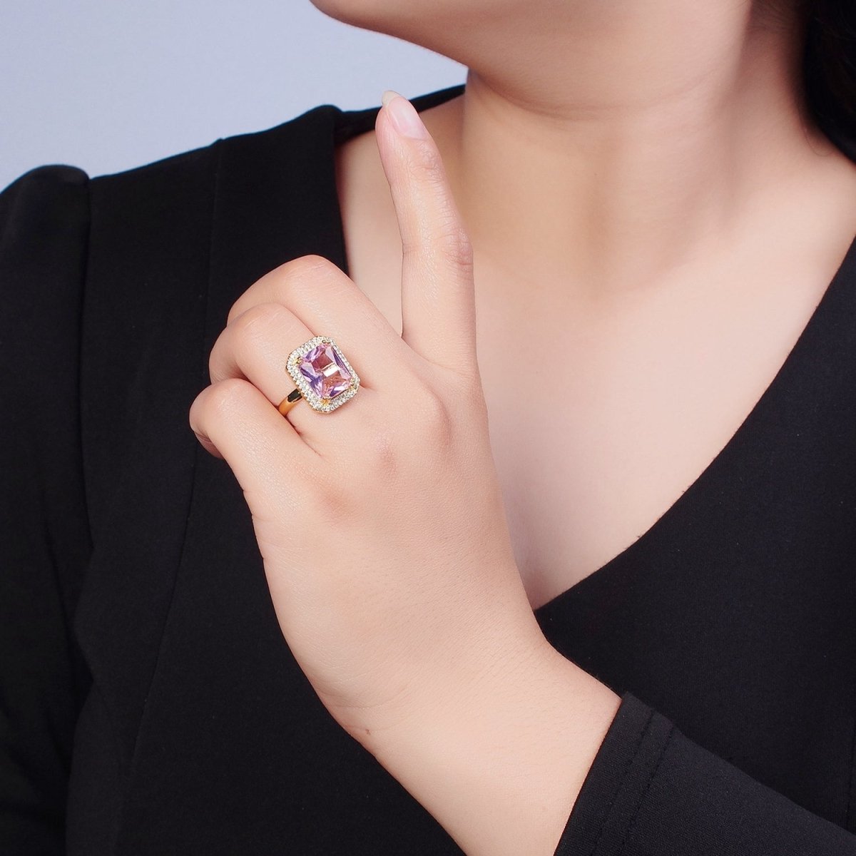 Baguette Cubic Zirconia Ring, Clear CZ Micro Pave Statement Ring O-2256 ~ O-2261 - DLUXCA