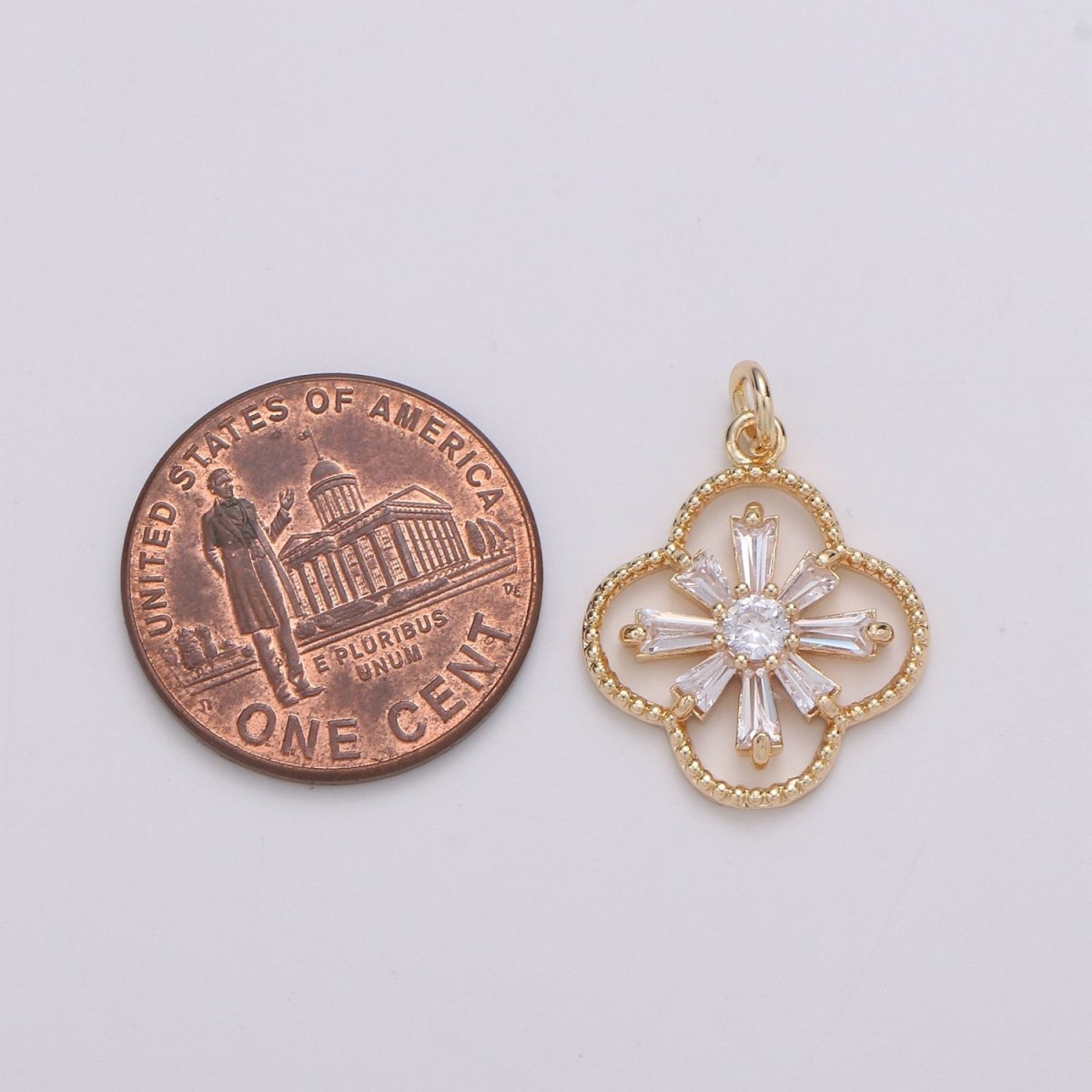 Baguette CZ Jasmine 24K Gold Filled, Daisy Cluster Cubic Charm, Dainty Flower Pendant Dainty Vane Charm Compass bracelet earring necklace C-830 - DLUXCA