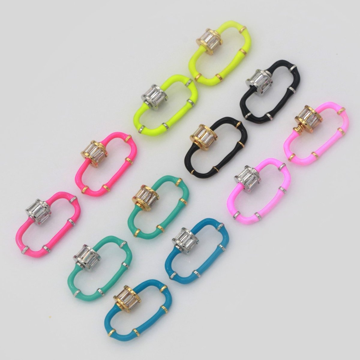 Baguette Oval Enamel Clasps, Color Oval Clasps, CZ Screw Lock Enamel Link Connector L-518~L-529 - DLUXCA