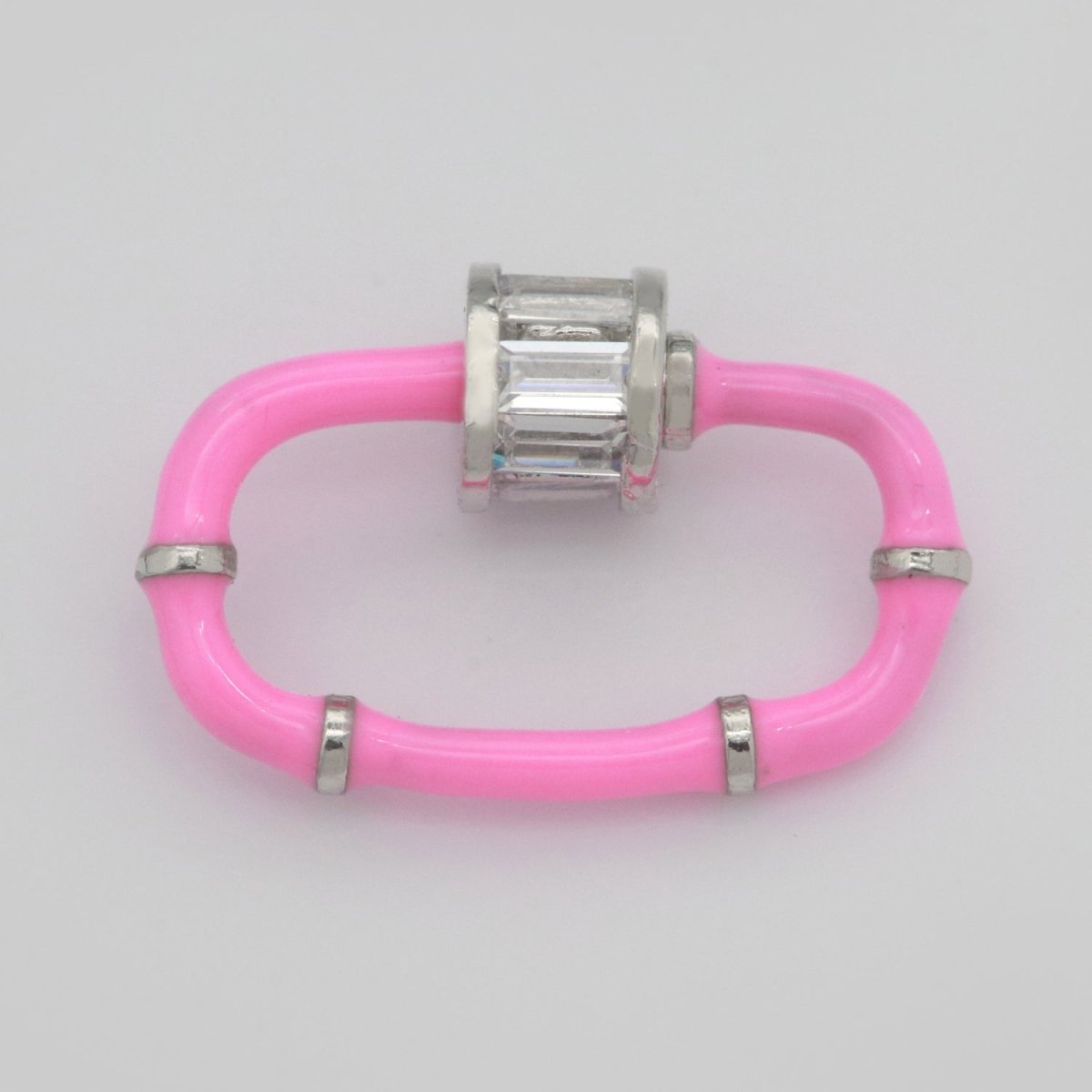 Baguette Oval Enamel Clasps, Color Oval Clasps, CZ Screw Lock Enamel Link Connector L-518~L-529 - DLUXCA