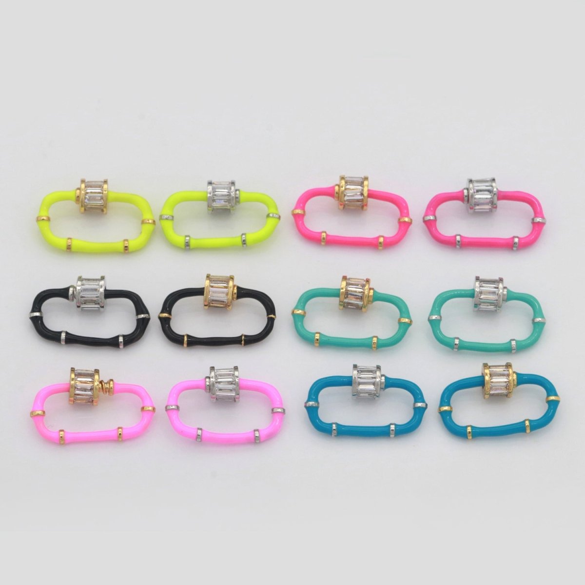 Baguette Oval Enamel Clasps, Color Oval Clasps, CZ Screw Lock Enamel Link Connector L-518~L-529 - DLUXCA