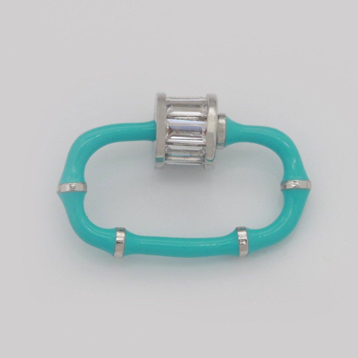 Baguette Oval Enamel Clasps, Color Oval Clasps, CZ Screw Lock Enamel Link Connector L-518~L-529 - DLUXCA