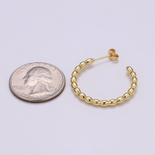 Ball Hoop Earrings, Beaded Hoop Earrings, Boho Hoop Earrings, Gold Ball Hoop Earrings 30mm Gold Hoop Earring Q-428 - DLUXCA