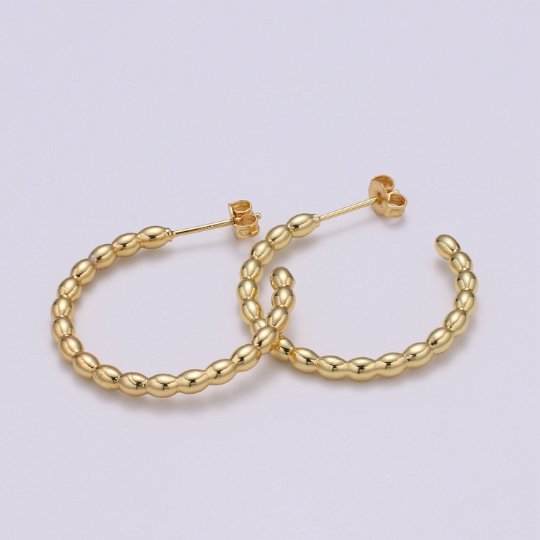 Ball Hoop Earrings, Beaded Hoop Earrings, Boho Hoop Earrings, Gold Ball Hoop Earrings 30mm Gold Hoop Earring Q-428 - DLUXCA